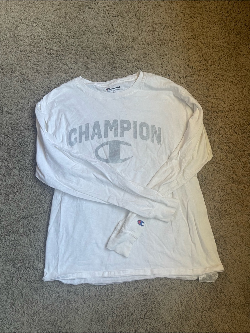 Champion White T-Shirt with Blue and Red Logo
